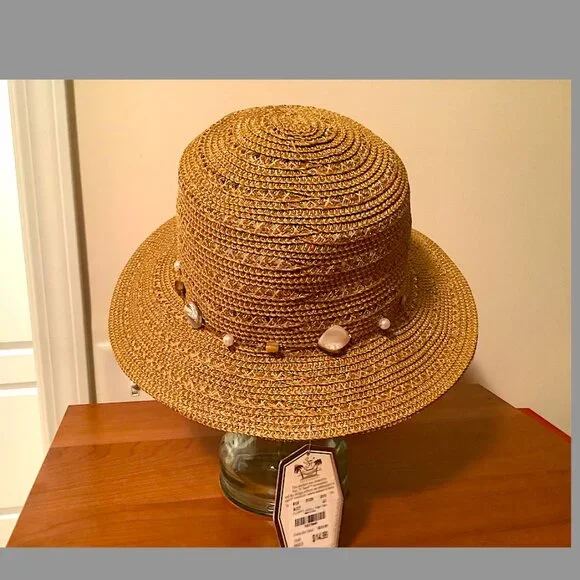 Sun 'N' Sand Medium Brim Beige Summer Hat with embellished crown. New with Tags! - Picture 3 of 11